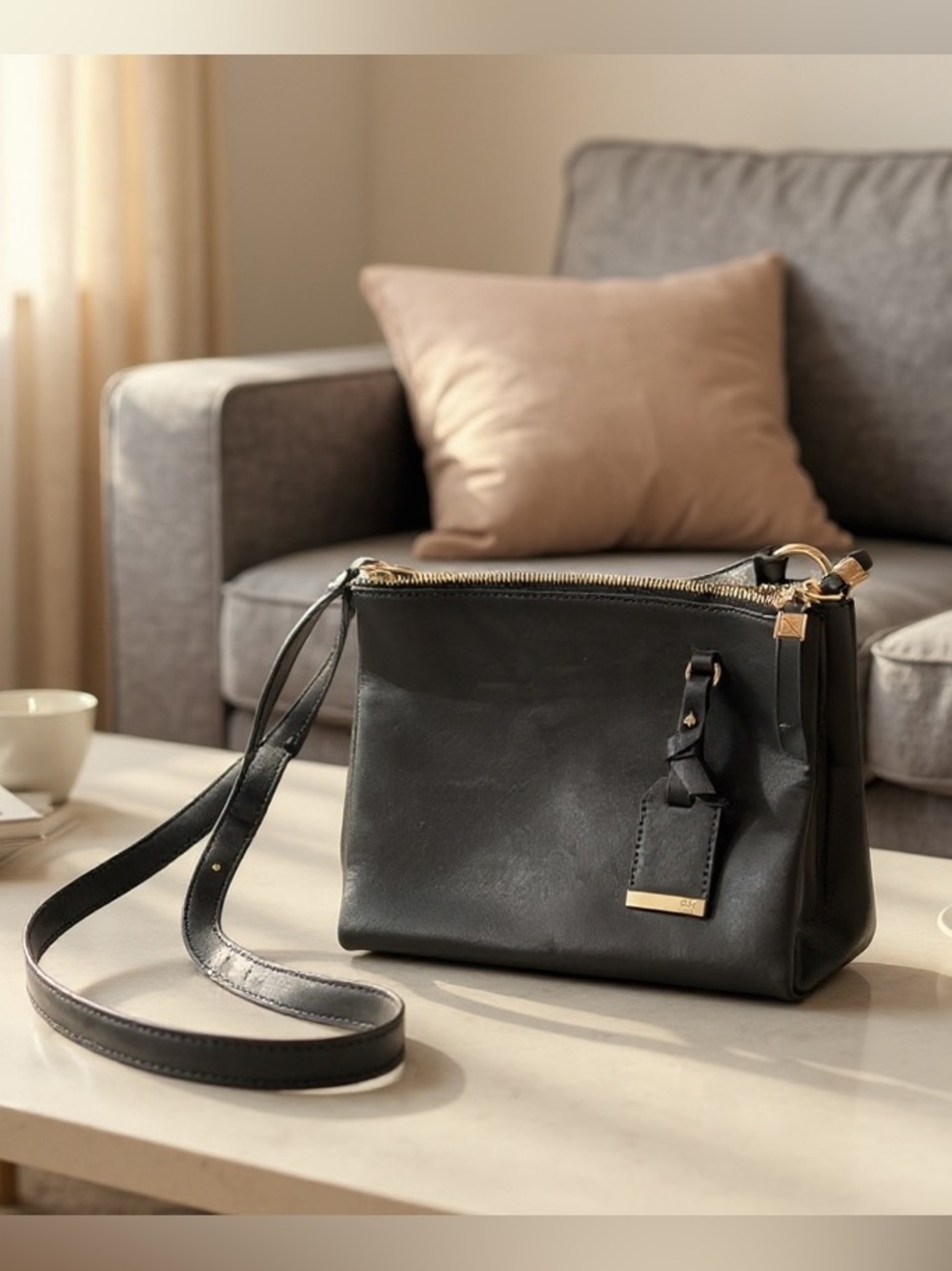 Naturalizer Westside Black Crossbody Bag Triple Zip Gold Hardware